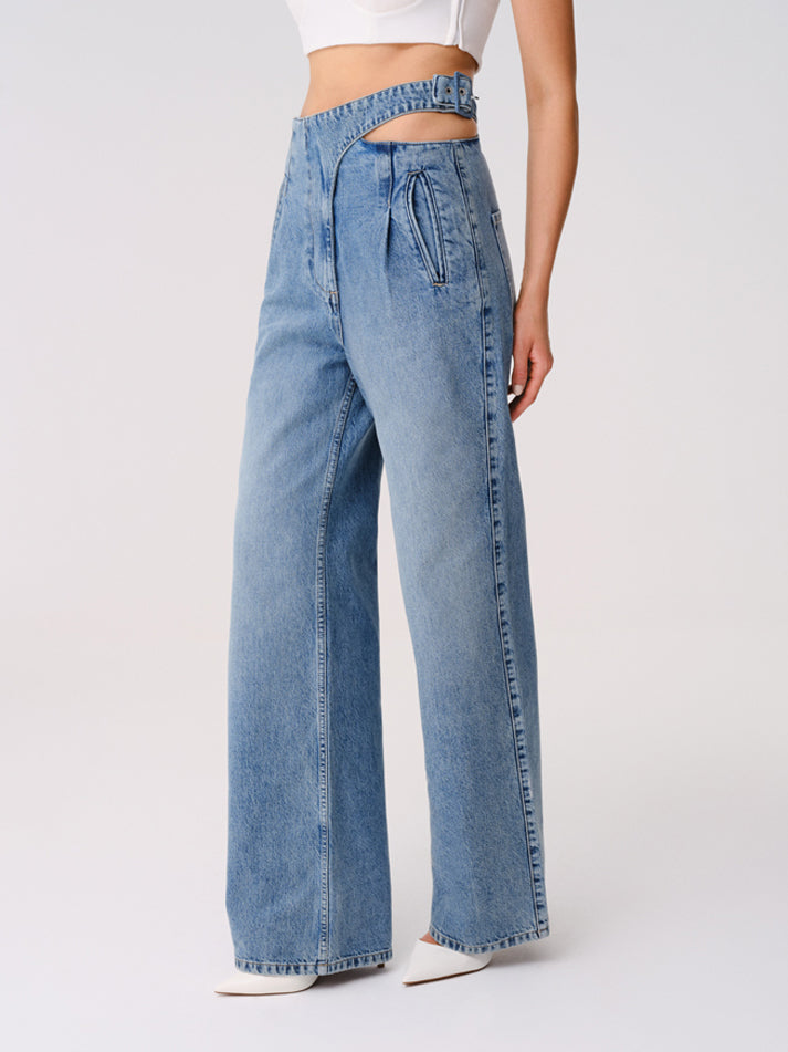 City Breeze Cut-Out Details Baggy Jeans